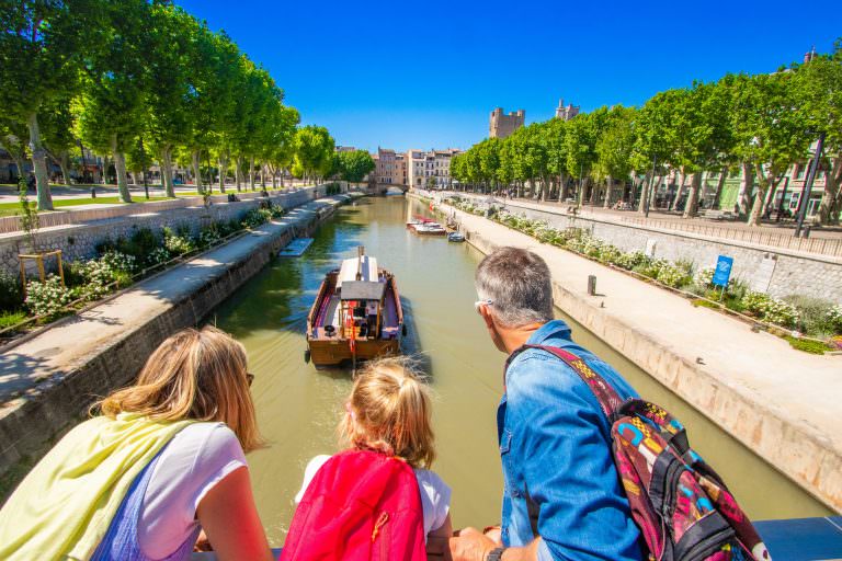 Narbonne, canal de la robine, bateau le solal, famille