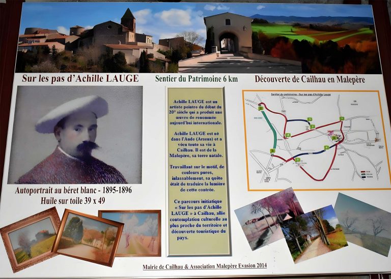Reproductions des peintures d'Achille Lauge sur le chemin de randonnée au départ de Cailhau © Mairie de Cailhau