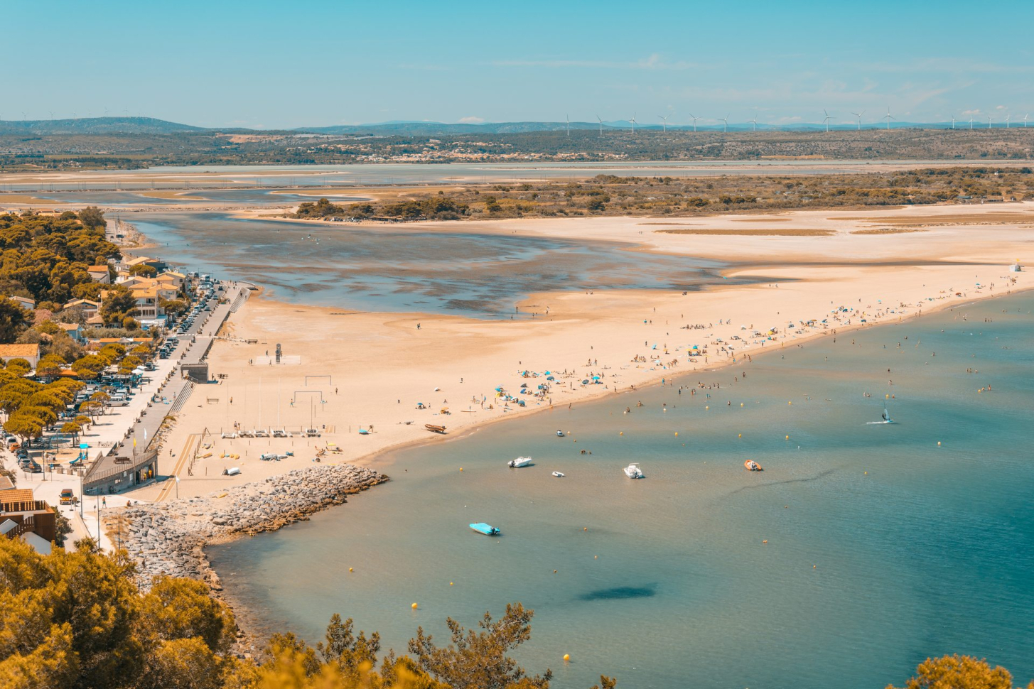 Depuis les hauteurs, vue sur La Franqui, étangs et plage, Nicolas Strzempa, OT Leucate